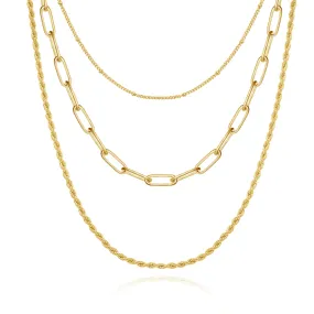 Dainty 14K Gold Layered Necklaces- Satellite Twist Paperclip