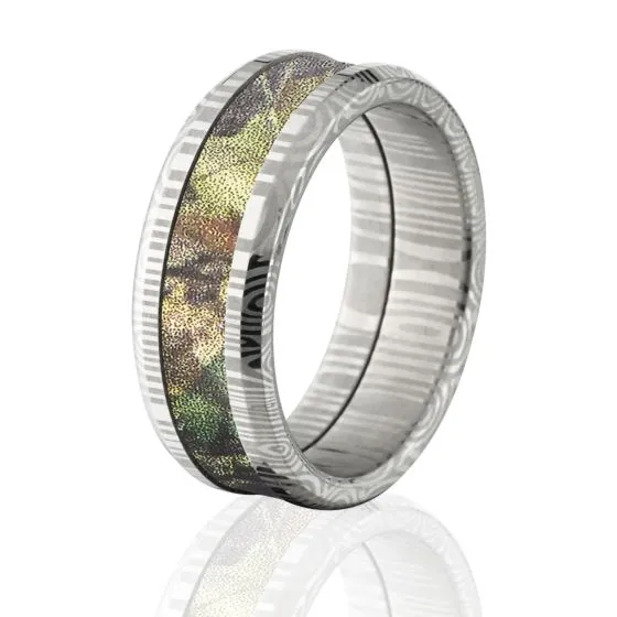 Damascus New Break Up Camo Wedding Rings, Mossy Oak Camo Bands