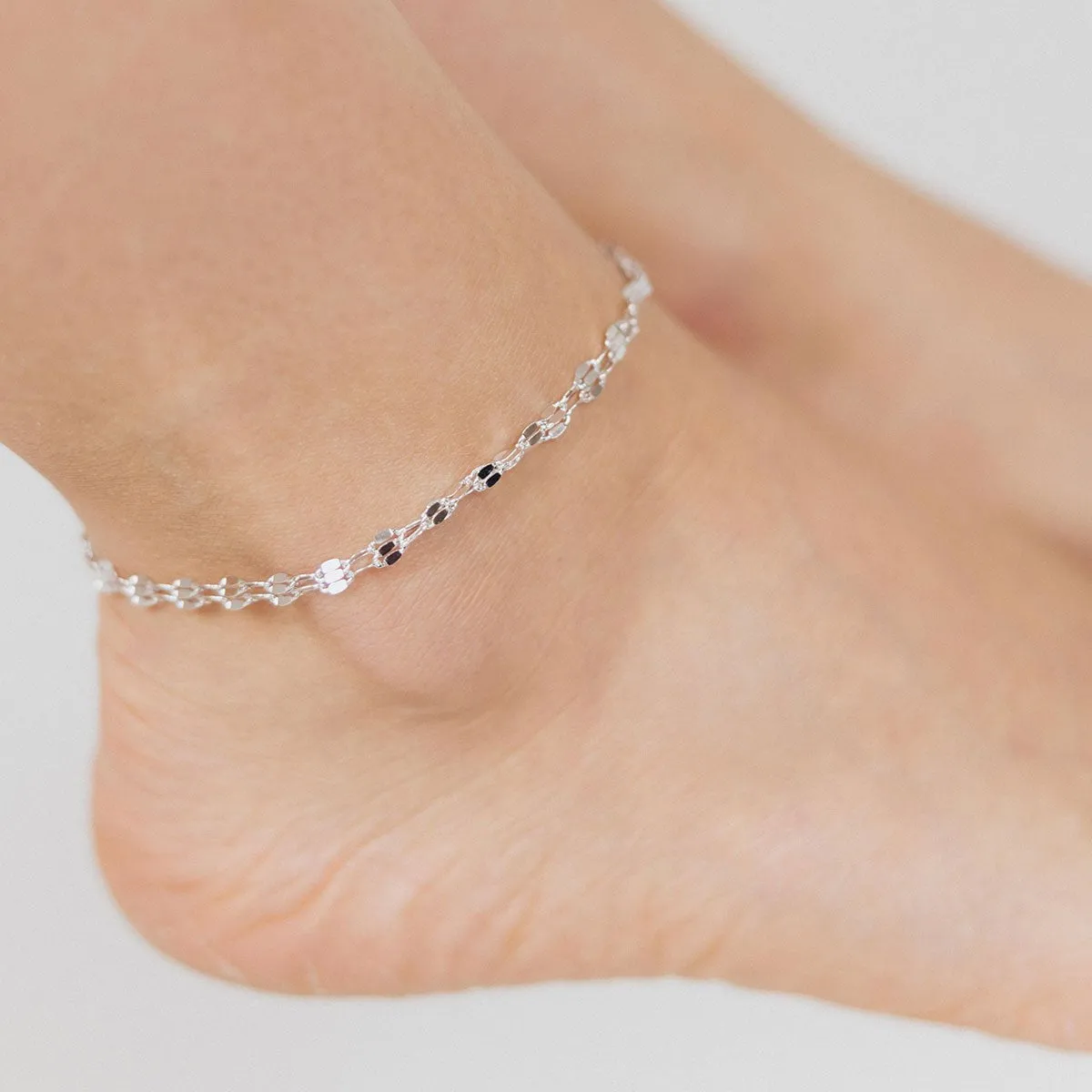 Double Strand Specchio Mirror Chain Anklet (Silver)