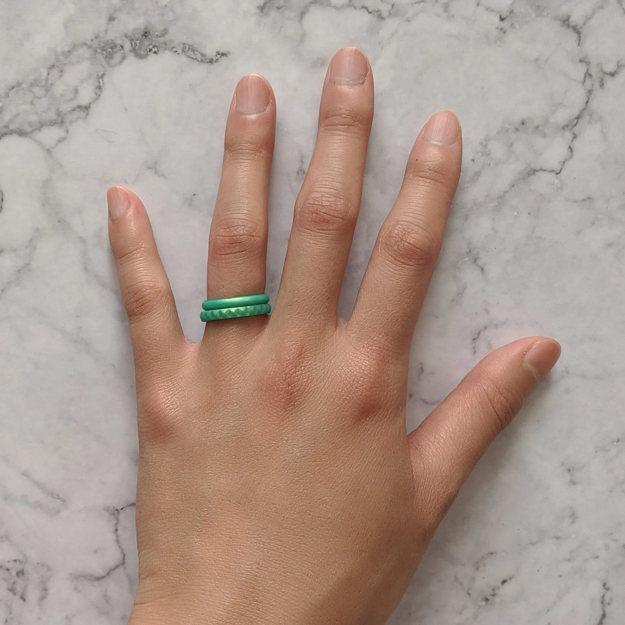 Emerald Green Pyramid Silicone Ring - Thin Stackable Band