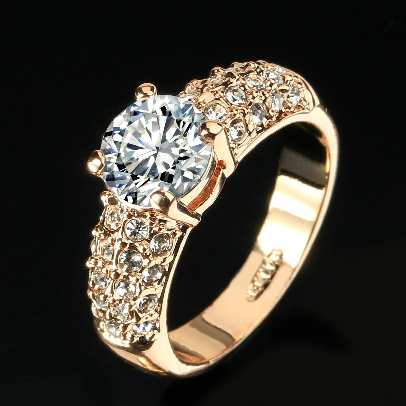 Engagement Wedding Rings CZ Diamond Rose Gold Plated Fashion Brand Rhinestone Ring Jewelry Gift For Women anel