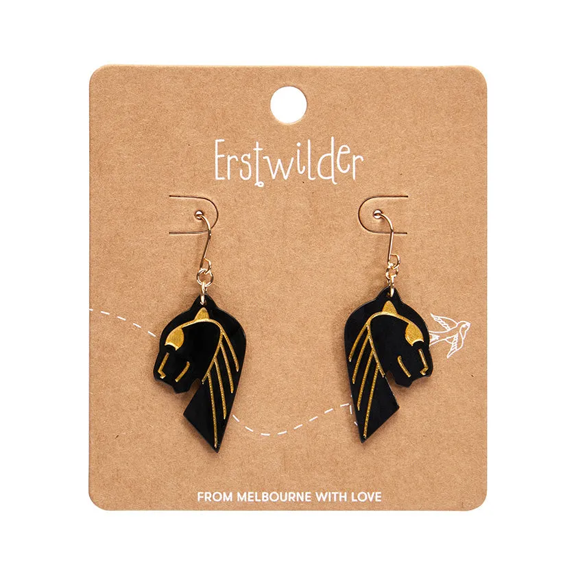 ErstWilder - Jaguar Solid Black Resin Drop Earrings in Gold