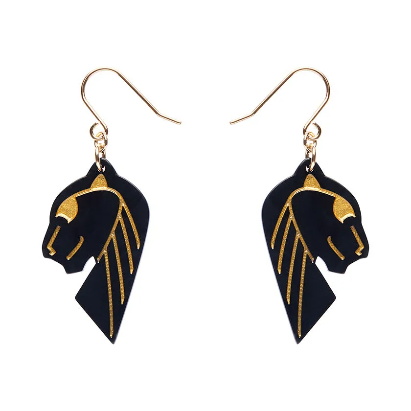 ErstWilder - Jaguar Solid Black Resin Drop Earrings in Gold