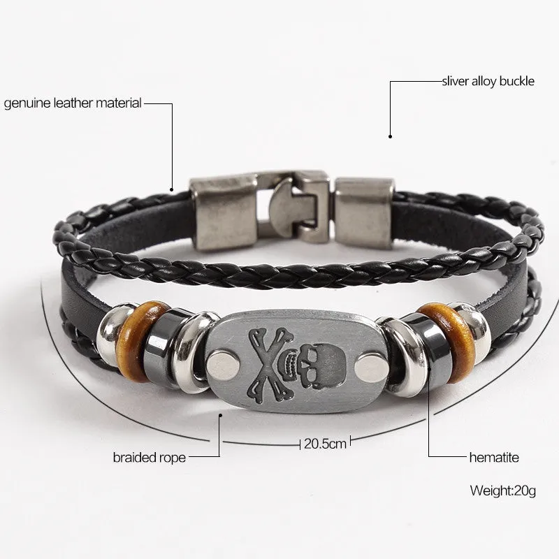 European And American Export Trade Jewelry Skull Leather Bracelet & Bangles For Man Popular Wristband Jewelry