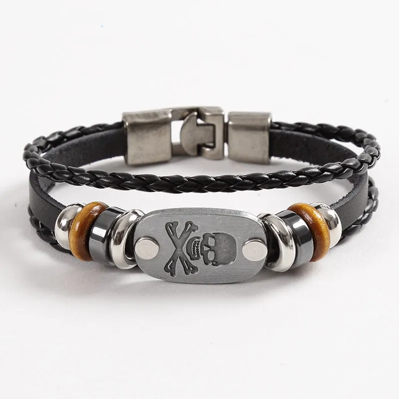 European And American Export Trade Jewelry Skull Leather Bracelet & Bangles For Man Popular Wristband Jewelry