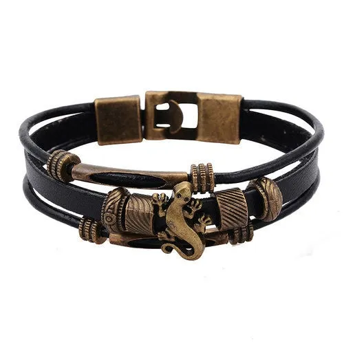 European Men Jewelry Handmade Multilayer Genuine leather Bracelet Vintage Lizard Strand Wrap Charm Bracelets Wristband for Women