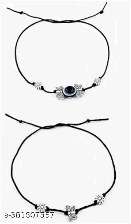 Evil Eye Najariya Black Thread Styled Anklets (Pack of 6)