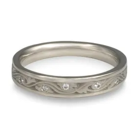 Extra Narrow Wind and Waves With Diamonds Wedding Band in Palladium