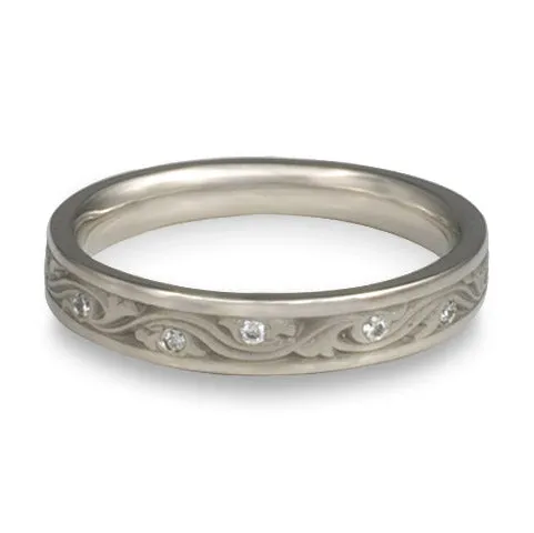 Extra Narrow Wind and Waves With Diamonds Wedding Band in Palladium