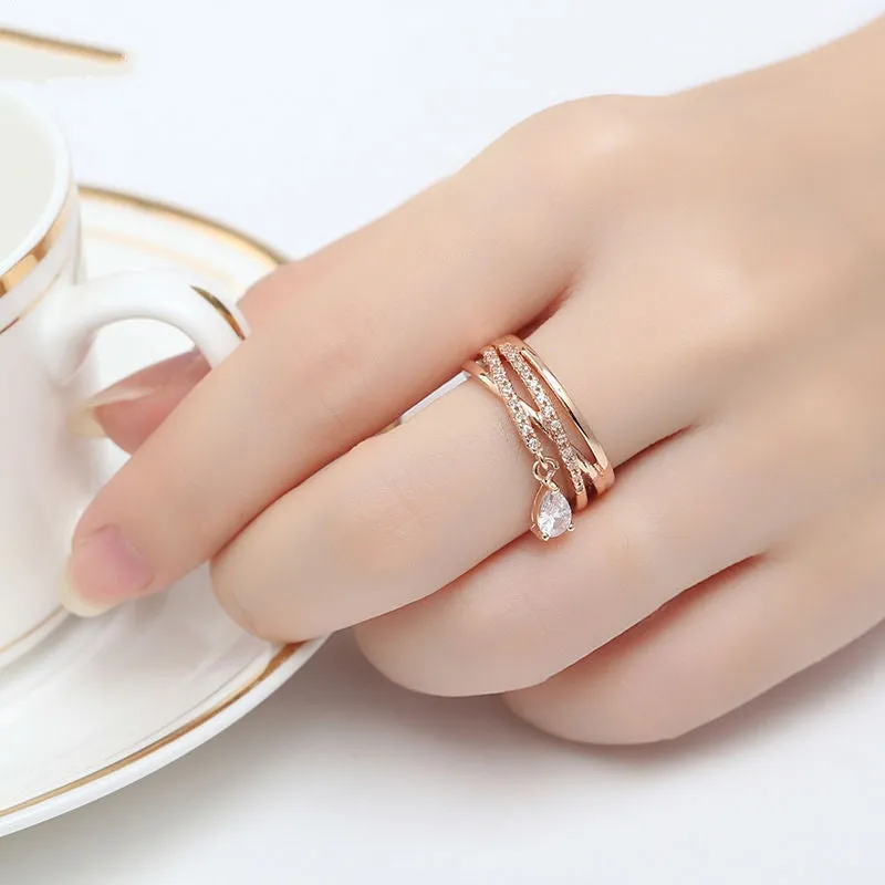 Fashion Gold Plated Bohemia Ring for Lady Wedding with Water Drop Pendant Special Store Jewelry