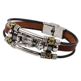 Fashion Male Cool Genuine Leather Bracelet Men Belt Buckle Cuff Bracelets Chinese Dragon Head Jewelry