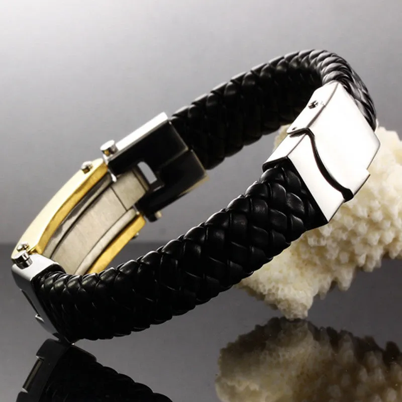 FASHION Men Jewelry Cross Leather Rope Chain Stainless Steel Bracelet Vintage Bangles Man Punk Accessories Pulseras