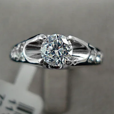 Fashion White Gold Plated Mounting 0.5 ct CZ simulated Diamond Wedding Jewelry Rings