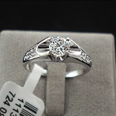 Fashion White Gold Plated Mounting 0.5 ct CZ simulated Diamond Wedding Jewelry Rings