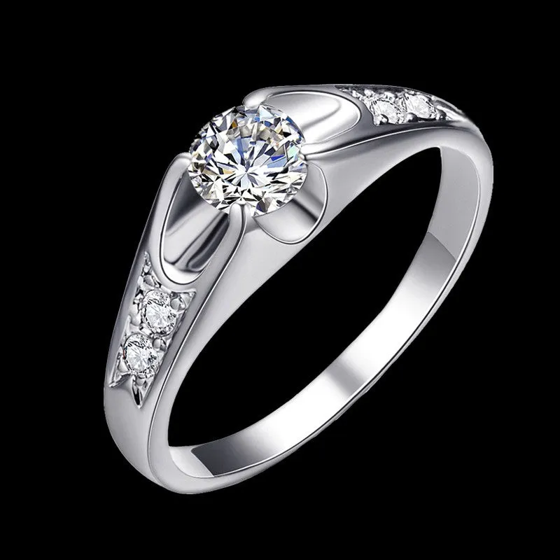 Fashion White Gold Plated Mounting 0.5 ct CZ simulated Diamond Wedding Jewelry Rings