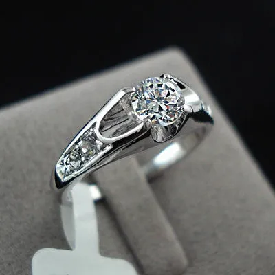 Fashion White Gold Plated Mounting 0.5 ct CZ simulated Diamond Wedding Jewelry Rings