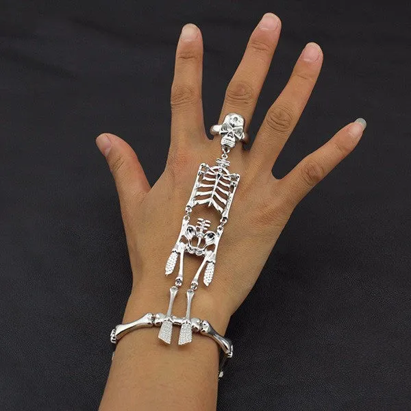 Fashion Women Jewelry Elastic Bracelet Zinc Alloy Silver Plated Skeleton Skull Body Halloween Bracelet