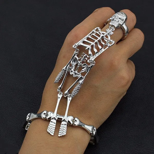 Fashion Women Jewelry Elastic Bracelet Zinc Alloy Silver Plated Skeleton Skull Body Halloween Bracelet