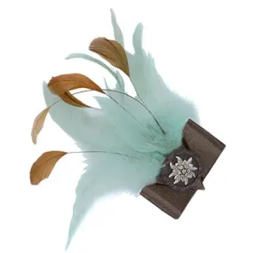 Feather Trim - Aqua & Toasted Sand with Floral Button