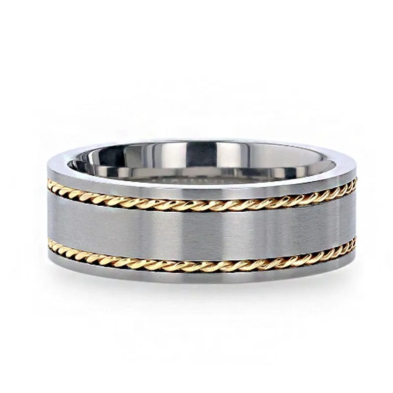 FERDINAND | Titanium Ring 14K Yellow Gold Dual Braided Inlay