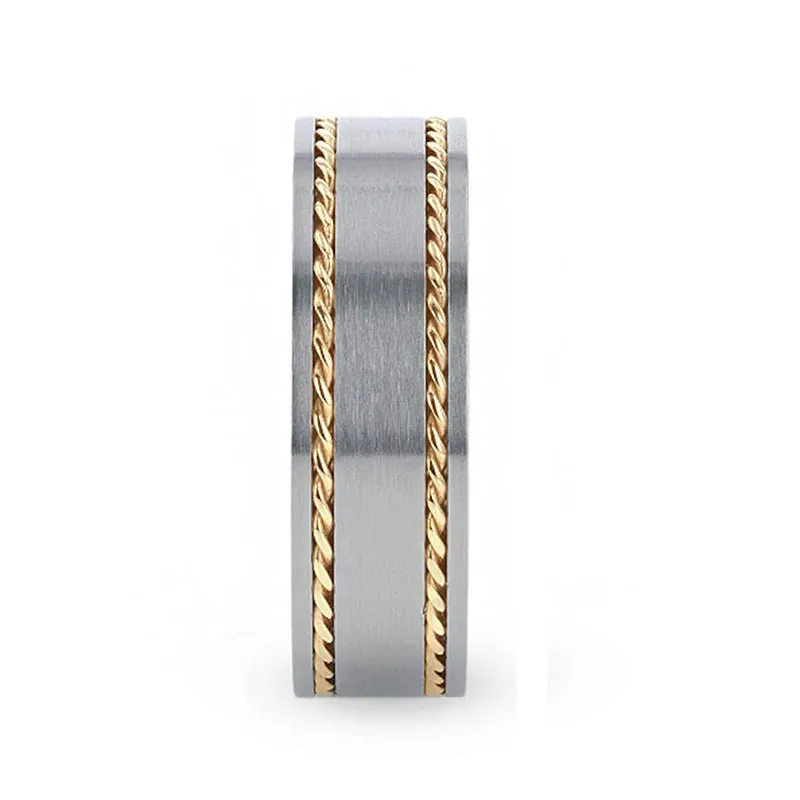 FERDINAND | Titanium Ring 14K Yellow Gold Dual Braided Inlay