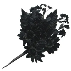 Flower Trim - Black Velvet Daisy Cluster with Black Leaves