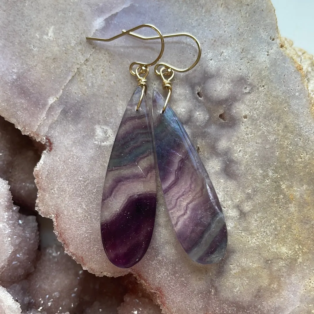 Fluorite Statement Earrings Gold Filled