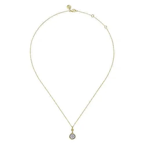 Gabriel & Co. White and Yellow Gold Diamond Cluster Bujukan Drop Pendant Necklace