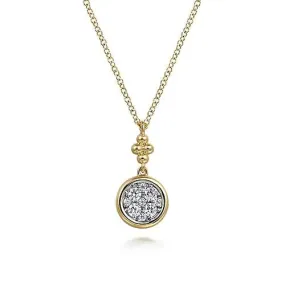 Gabriel & Co. White and Yellow Gold Diamond Cluster Bujukan Drop Pendant Necklace