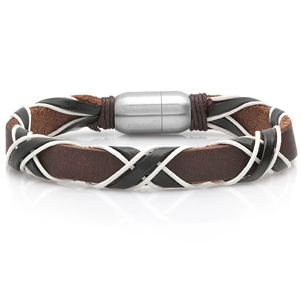 Genuine Leather Bracelet in Black, White & Brown