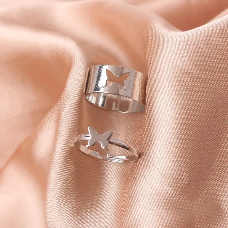 Gold Color 2pcs/set Couple Rings Women Open Rings Set Adjustable Wedding Rings Fashion Female Butterfly Rings bague femme