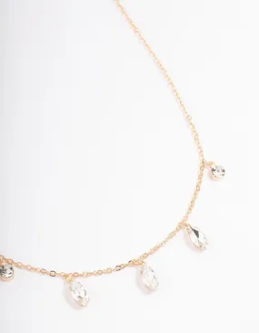 Gold Marquise Station Drop Necklace