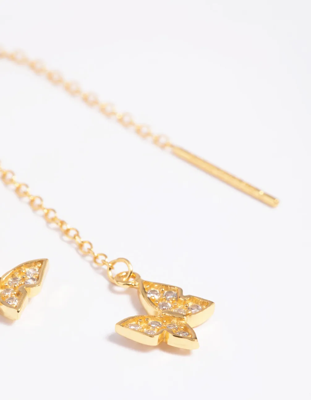 Gold Plated Sterling Silver Pave Butterfly Drop Earrings