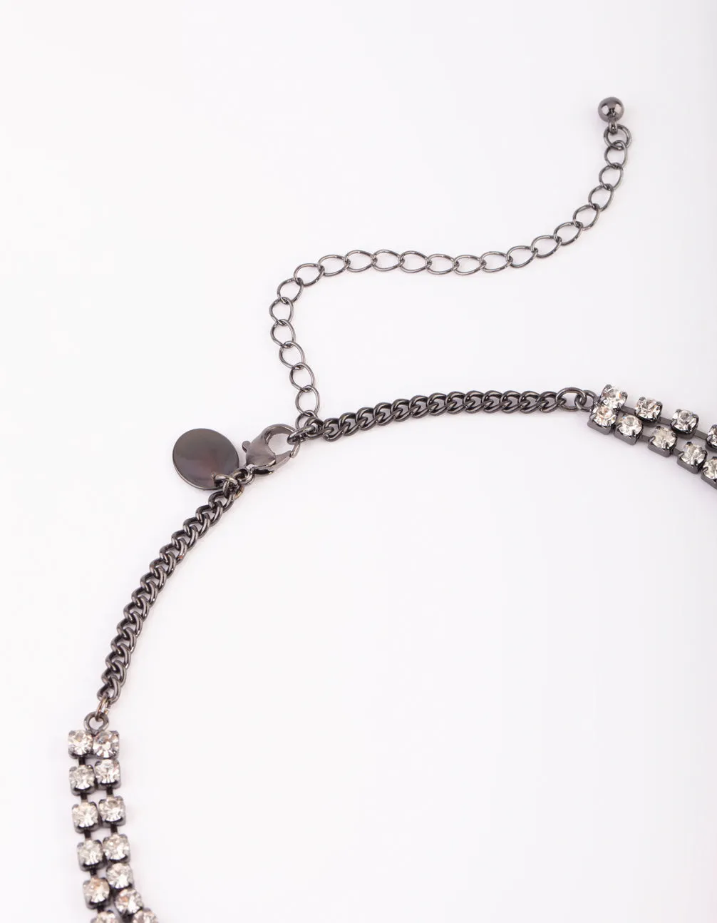 Gunmetal Diamante Layered Necklace