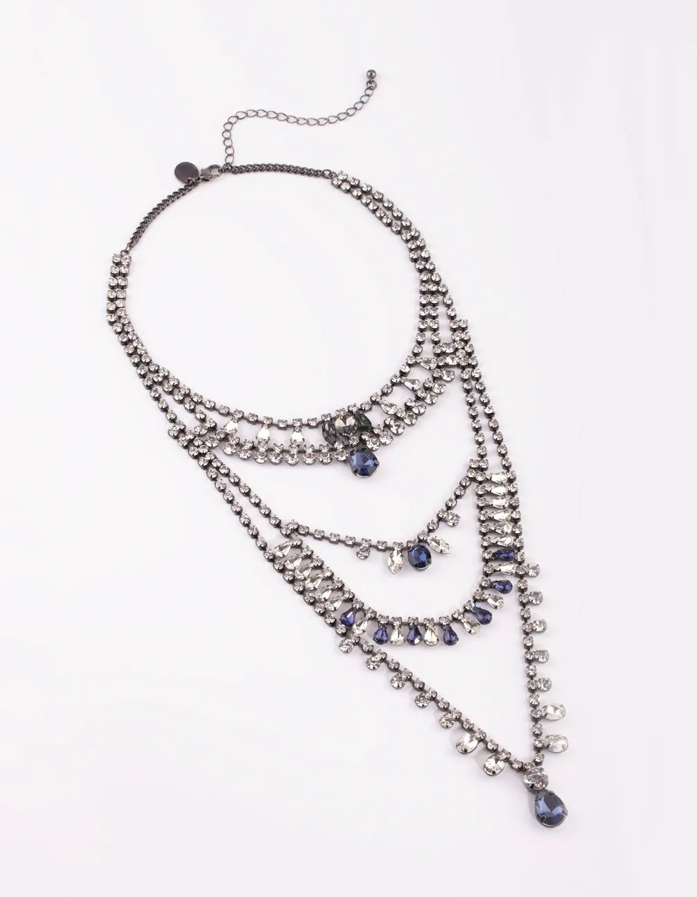 Gunmetal Diamante Layered Necklace