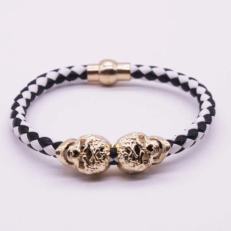 Hot Selling Fashion Braided Leather Bracelets Gold Plated Skull Bracelet Men Punk Wrap Bracelet Women Jewelry