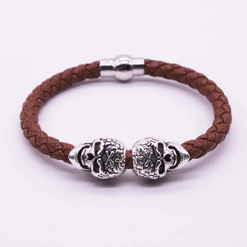 Hot Selling Fashion Braided Leather Bracelets Gold Plated Skull Bracelet Men Punk Wrap Bracelet Women Jewelry