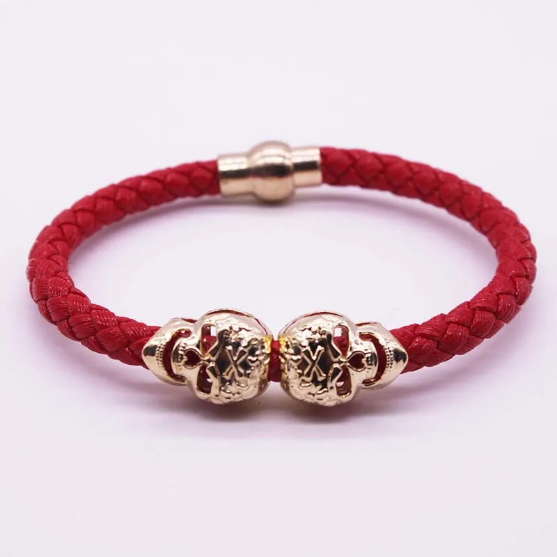 Hot Selling Fashion Braided Leather Bracelets Gold Plated Skull Bracelet Men Punk Wrap Bracelet Women Jewelry