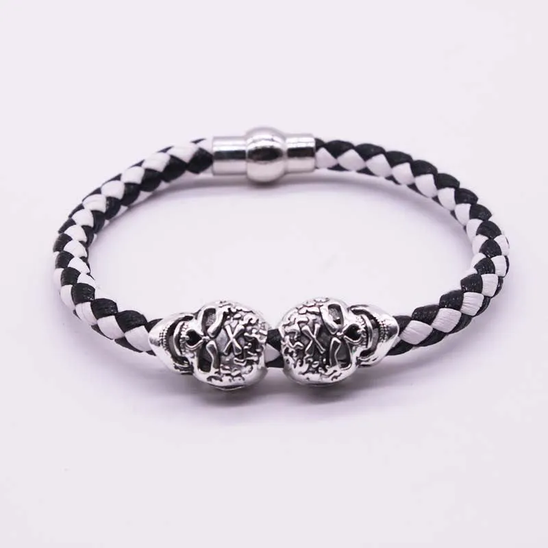 Hot Selling Fashion Braided Leather Bracelets Gold Plated Skull Bracelet Men Punk Wrap Bracelet Women Jewelry