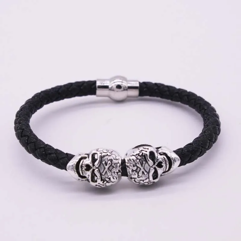 Hot Selling Fashion Braided Leather Bracelets Gold Plated Skull Bracelet Men Punk Wrap Bracelet Women Jewelry