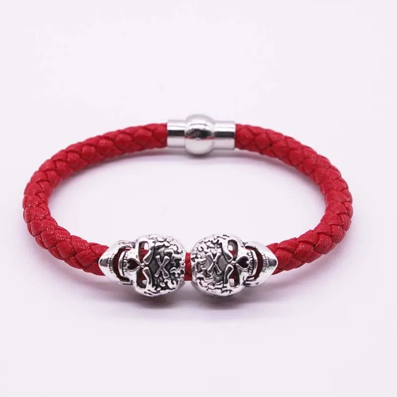 Hot Selling Fashion Braided Leather Bracelets Gold Plated Skull Bracelet Men Punk Wrap Bracelet Women Jewelry