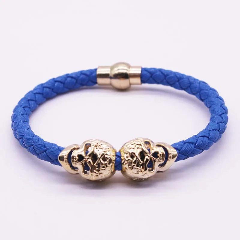 Hot Selling Fashion Braided Leather Bracelets Gold Plated Skull Bracelet Men Punk Wrap Bracelet Women Jewelry