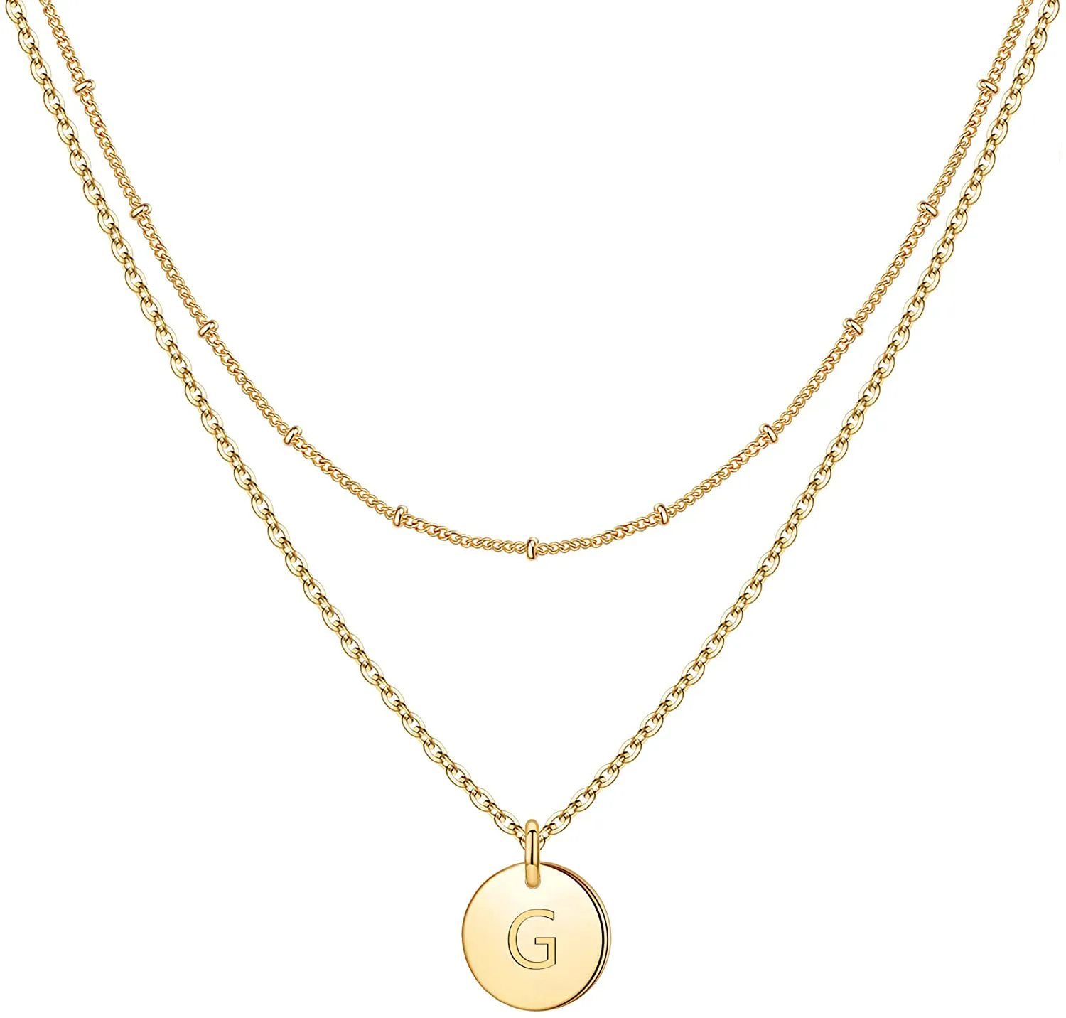 IEFWELL Gold Initial Necklaces for Women,14K Gold Filled Double Side Engraved Hammered Gold Coin Necklaces for Women Initial Necklace Layered Initial Necklaces for Women Teen Girl Jewelry