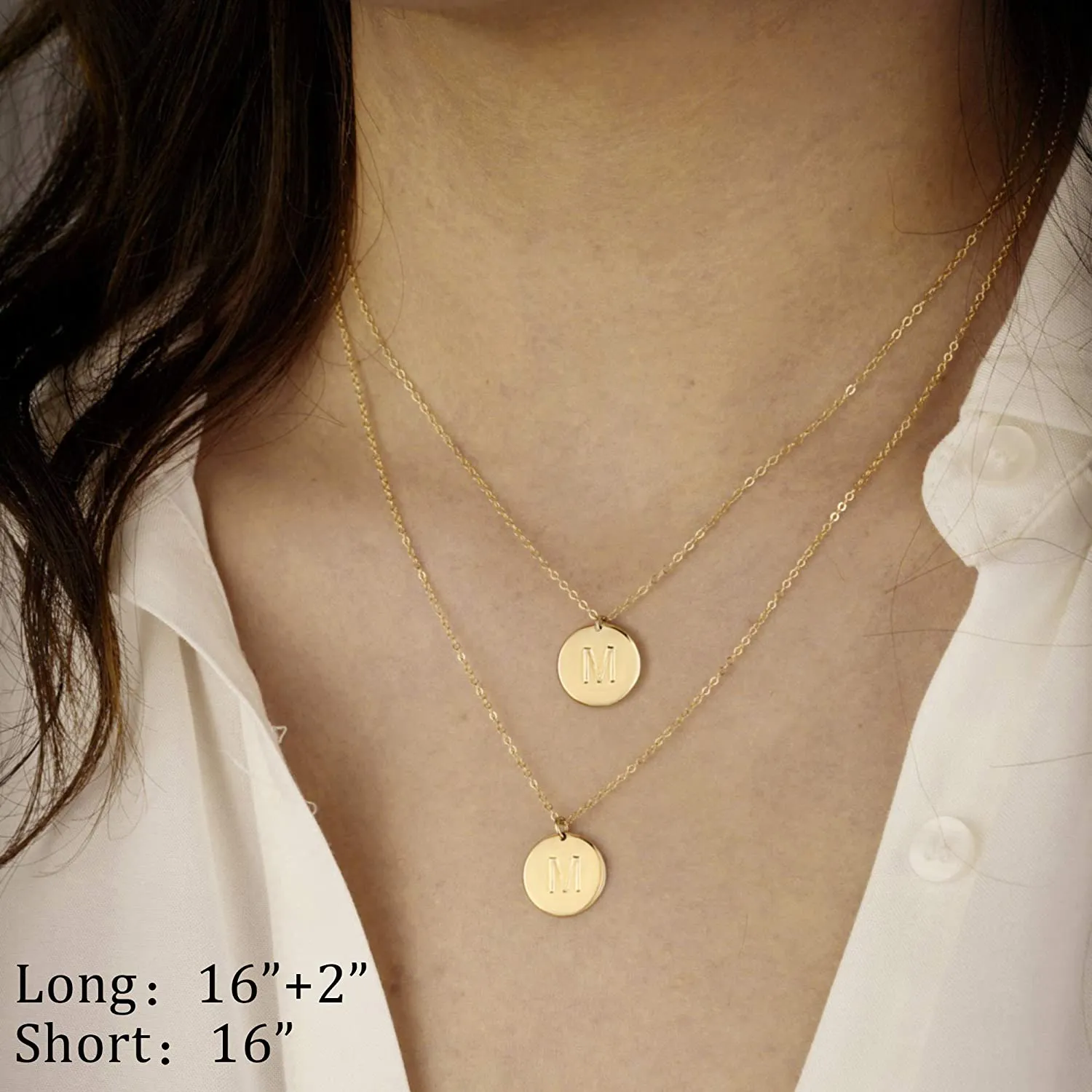 IEFWELL Gold Initial Necklaces for Women,14K Gold Filled Double Side Engraved Hammered Gold Coin Necklaces for Women Initial Necklace Layered Initial Necklaces for Women Teen Girl Jewelry