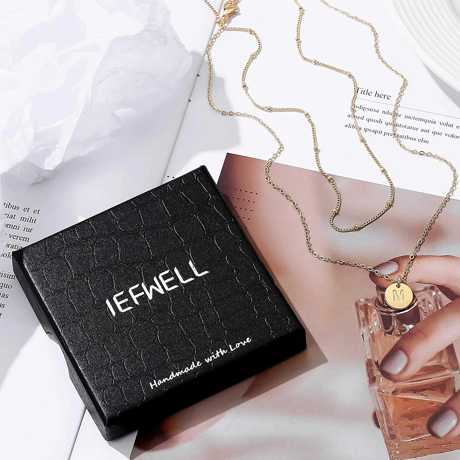 IEFWELL Gold Initial Necklaces for Women,14K Gold Filled Double Side Engraved Hammered Gold Coin Necklaces for Women Initial Necklace Layered Initial Necklaces for Women Teen Girl Jewelry