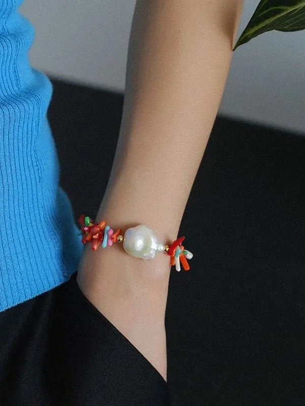 Irregular Multicolor Gemstone Baroque Pearl Bracelet