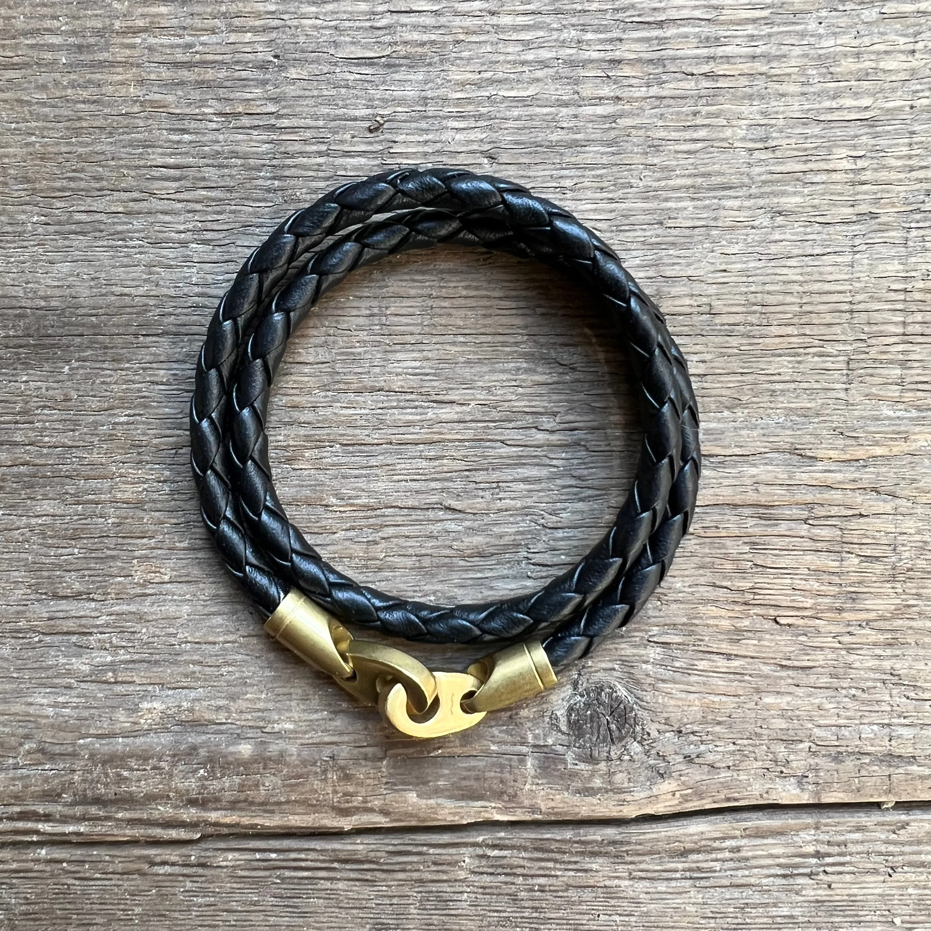 Journey Double Leather Rope, Black/Brass