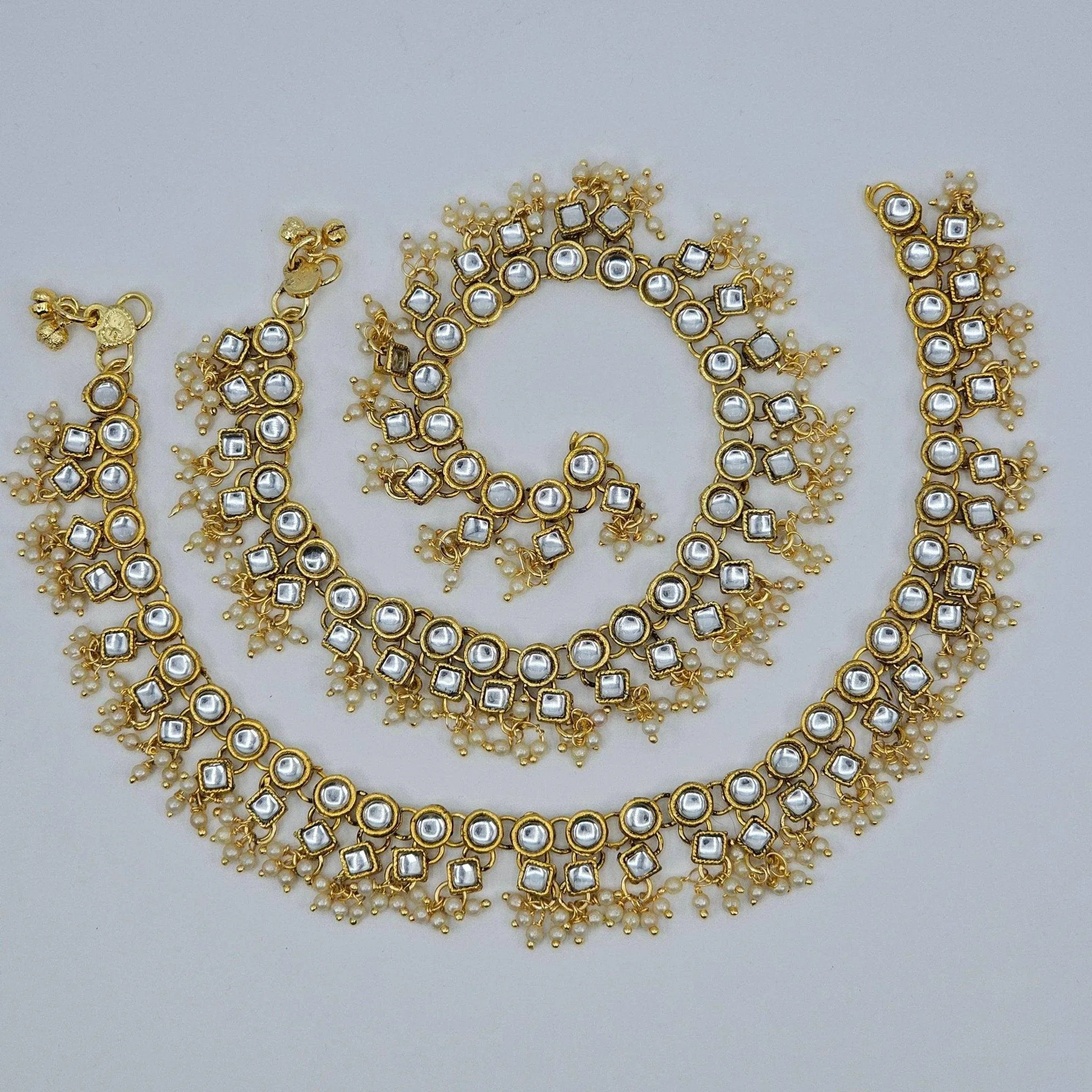 Kiara Circle Shape Kundan Stone Pearl detailed Anklets