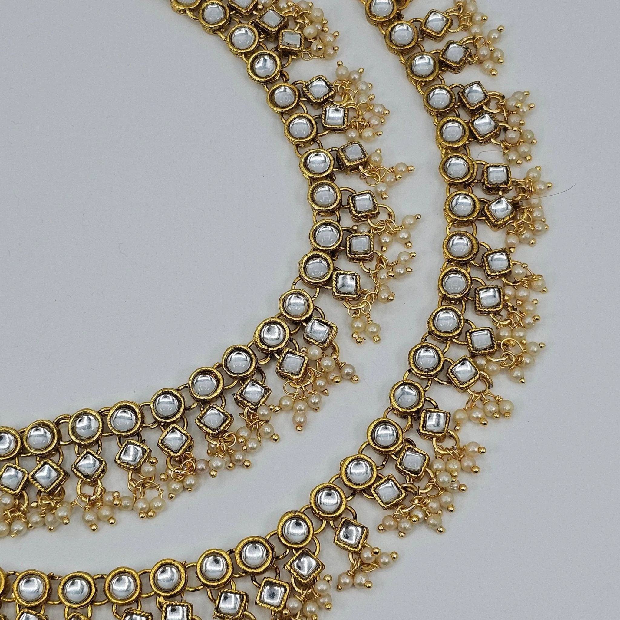 Kiara Circle Shape Kundan Stone Pearl detailed Anklets