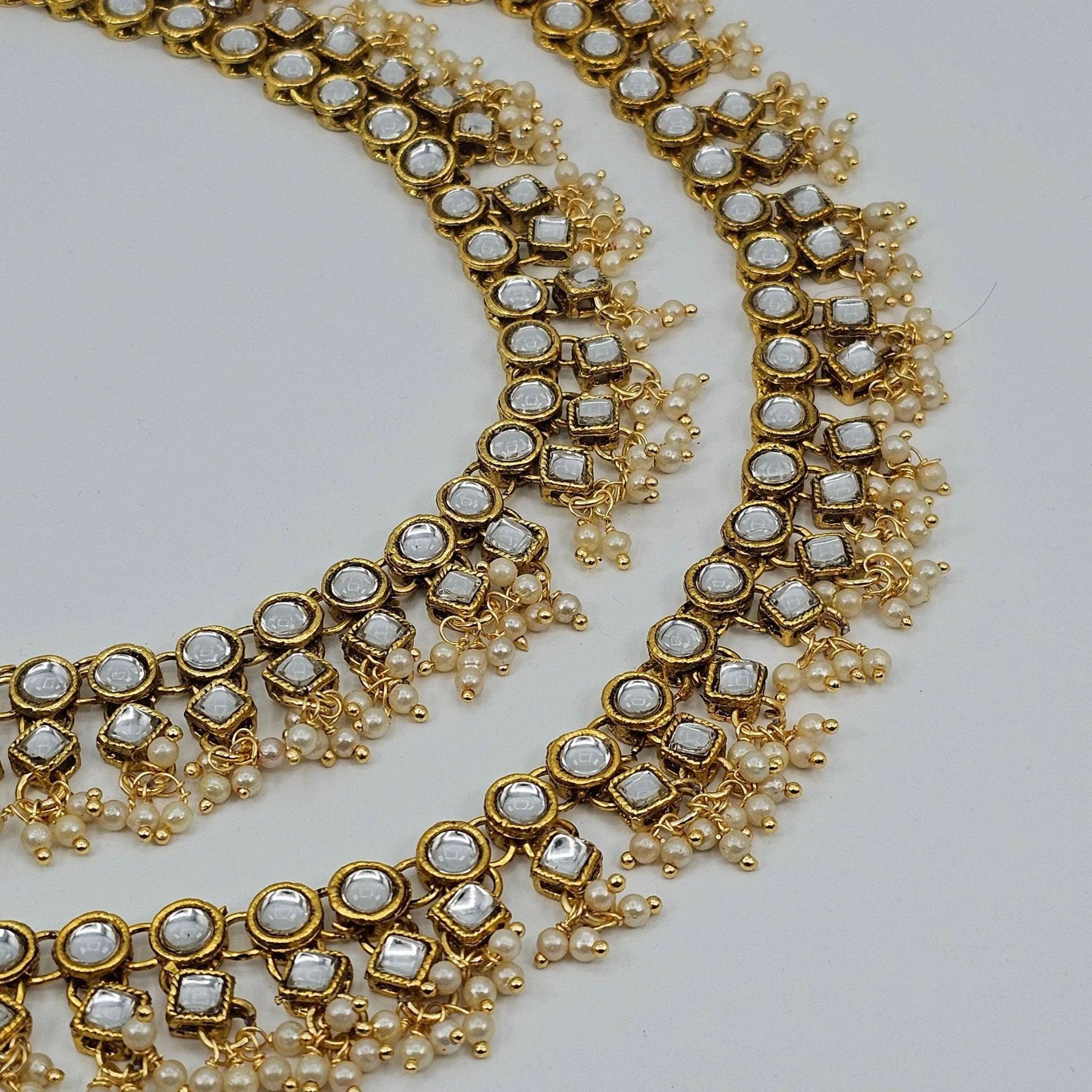 Kiara Circle Shape Kundan Stone Pearl detailed Anklets